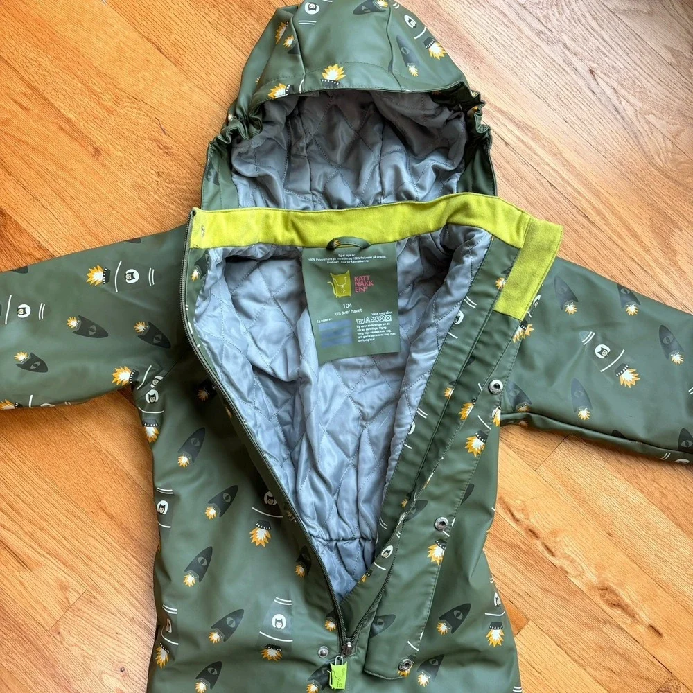 Katnakken Rain Suit Kids 4T Green Quilted Waterproof Snowsuit Hagl 104cm